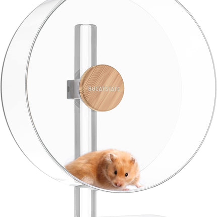 BUCATSTATE Exercise Wheel Hamster, 32 cm Acrylic Hamster Wheel Quiet with Adjustable Base Hamster Toy for Hedgehogs, Chinchillas, Roborowski Dwarf Hamsters, Gold Hamsters, Gerbil (Clear)