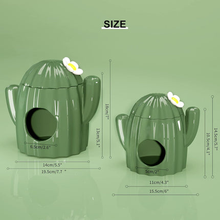 BUCATSTATE Ceramic House for Hamsters, Chewable Hiding Tunnel in Cactus Shape, Large Entrances, Cool Bed, Ideal for Summer by Chinchilla, Rat, Mice, Gerbils (L)