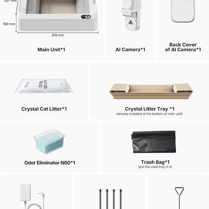 PETKIT Purobot Crystal Duo Self-Cleaning Cat Litter Box with Camera, AI Health Monitoring, Odour Control, Open Design for Large Cats, Up to 30 Days Without Cleaning
