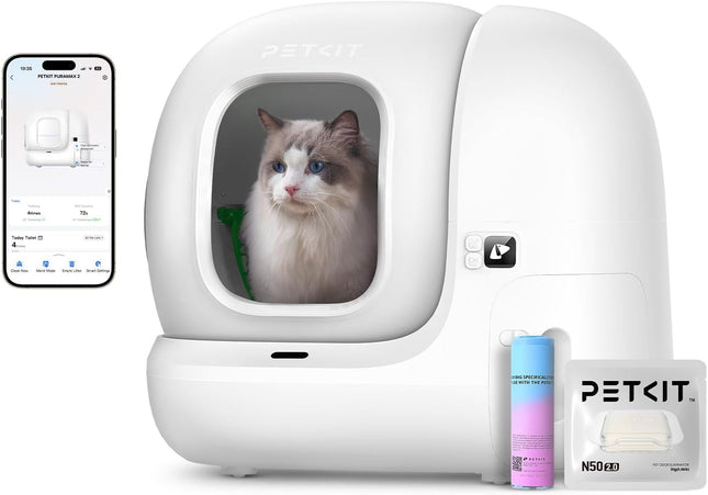 PETKIT Pura Max 2 Self-Cleaning Cat Litter Tray, 76 L Cat Litter Tray, Self-Cleaning, xSecure, Odour Removal, App Control, Large Capacity, for Multiple Cats (Deodorant and Sand Cushion Free, with N50)