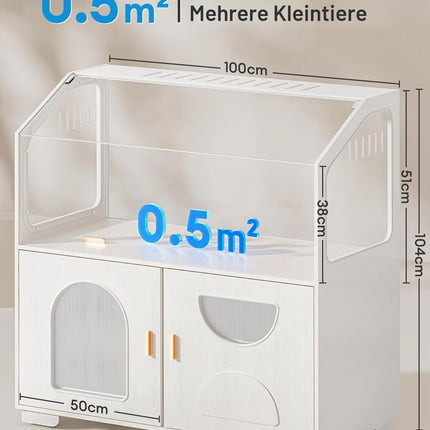BUCATSTATE Hamster Cage with Base Cabinet and Wheels (White 0.5㎡)