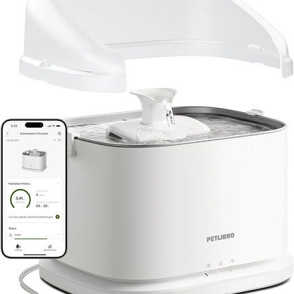 PETLIBRO Upgrade Cat Fountain with Splash Guard, Dockstream 2 Smart Cat Drinking Fountain with App Control, 3L/101oz, Stainless Steel Bowl, Prevents Water Splash, for Cats Indoor