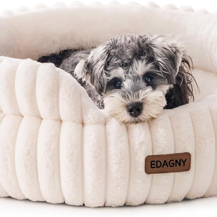EDAGNY Stilvolle Hundebett Katzenbetten für Katzen, Weiches Rundes Hundebett für Kleine und Mittelgroße Hunde, Beruhigend Waschbares Haustierbett (Creme, M)