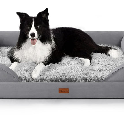 Gimars 9.5 cm Thick L Orthopaedic Dog Bed for Very Large Dogs, Supportive Dog Sofa with 28D Egg Carton Foam, Removable Washable Plush Cover, Waterproof Inner Cover, Semicircular
