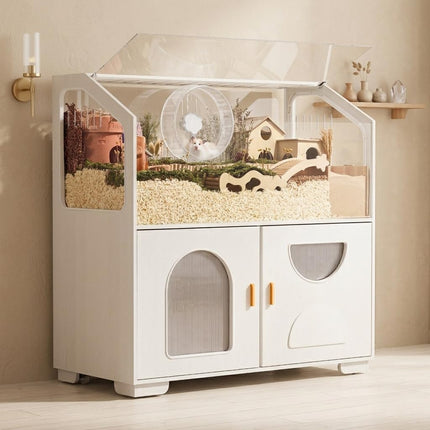 BUCATSTATE Hamster Cage with Base Cabinet and Wheels (White 0.5㎡)