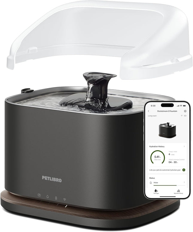 PETLIBRO Wireless Cat Fountain with Splash Guard, Battery Drinking Fountain Cat with App Control, 3L/101oz, Stainless Steel Bowl, 5GHz WiFi, Easy to Clean, for Cats and Small Dogs