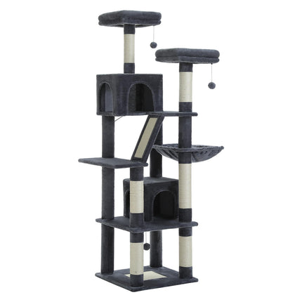PETEPELA 180cm Kaktus Kratzbaum groß, Multi-Level Katzenbaum für große Katzen, mit 6 Sisalsäule, 2 Kratzbrettern, 2 Plattformen, 1 Hängematte, 2 Spielbälle,grün
