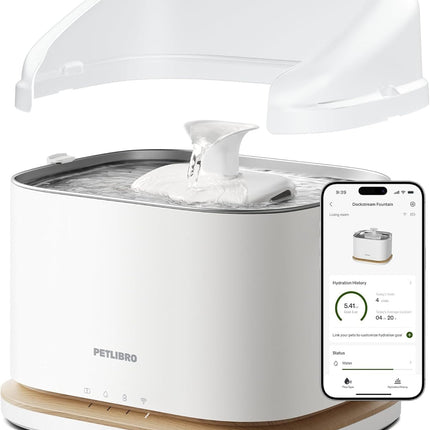 PETLIBRO Wireless Cat Fountain with Splash Guard, Dockstream 2 Drinking Fountain Cat with App Control, 3L/101oz, Stainless Steel Bowl, Prevents Water Splash, for Cats Indoor