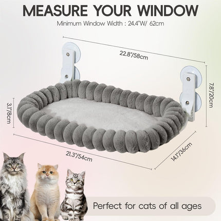 Stilvoll Katzen Fensterliege Hängematte Weich mit Abnehmbarem Wendebezug - Katzen Hängematte Fenster mit Stabiles Stahlgestell Halt bis 18kg (Grau, M)