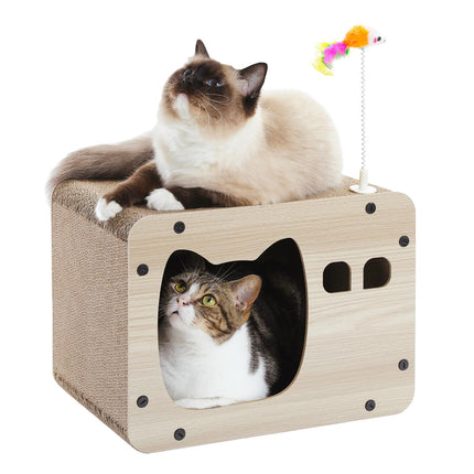 PETEPELA 100cm Kratzbrett Katzen,hochwertige Kratzpappe für Katzen, Kratz Katzen mit Spielball als Möbelschutz,Katzenzubehör beige