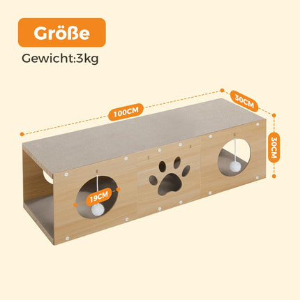 PETEPELA 100cm Kratzbrett Katzen,hochwertige Kratzpappe für Katzen, Kratz Katzen mit Spielball als Möbelschutz,Katzenzubehör beige
