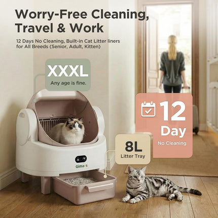 Gimars Selbstreinigende Katzentoilette mit offenem Design, Automatisches Katzenklo für mehrere Katzen & Senioren, App-Steuerung mit Sicherheitssensoren, Geruchsarm, inkl. Müllbeutel & Streumatte