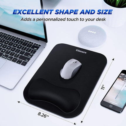 Gimars Mouse Mat with Gel Cushion, Ergonomic Mouse Pad with Hand Rest, Gel Memory Foam Waterproof Mouse Pads with Wrist Rest for Computer Laptop Offfice Home, Black