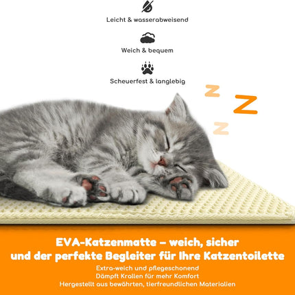 Katzenklo Matte 120X70cm, Doppelschicht EVA Katzenstreumatte wasserundurchlässig mit Anti-Rutsch Bienenwabenmuster Katzenmatte für Alle Katzen,Hellgelb 120X70cm