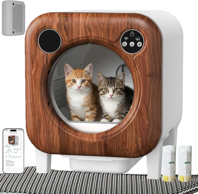 Gimars XXL 90L Self-Cleaning Cat Litter Tray with App Control, Automatic Cat Litter Tray with Mat, Bin Liners & Footboard, Triple Sensor and Odour Control for Kittens, Old & Multiple Cats