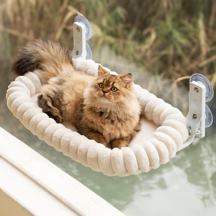 Stilvoll Katzen Fensterliege Hängematte Weich mit Abnehmbarem Wendebezug - Katzen Hängematte Fenster mit Stabiles Stahlgestell Halt bis 18kg (Grau, M)