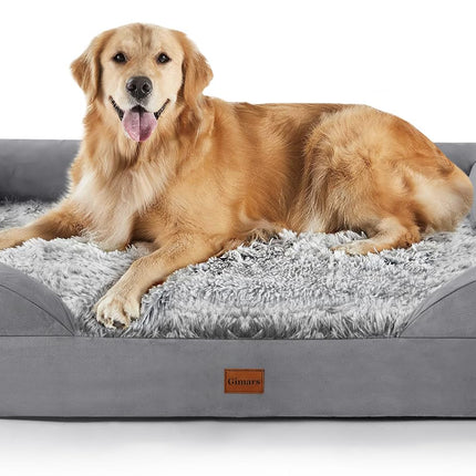 Gimars 9.5 cm Thick L Orthopaedic Dog Bed for Very Large Dogs, Supportive Dog Sofa with 28D Egg Carton Foam, Removable Washable Plush Cover, Waterproof Inner Cover, Semicircular