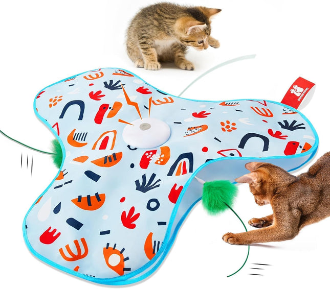 Potaroma Interaktives Katzenspielzeug mit Federautomatik - Wiederaufladbar, berührungsaktiviert mit Mausgeräuschen, ideales Bewegungsspielzeug für aktive Wohnungskatzen Blumenmuster-Abdeckung