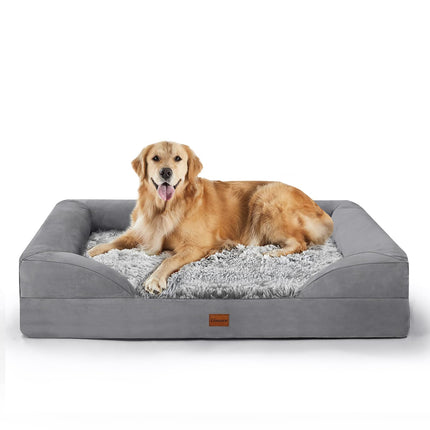 Gimars 9.5 cm Thick L Orthopaedic Dog Bed for Very Large Dogs, Supportive Dog Sofa with 28D Egg Carton Foam, Removable Washable Plush Cover, Waterproof Inner Cover, Semicircular