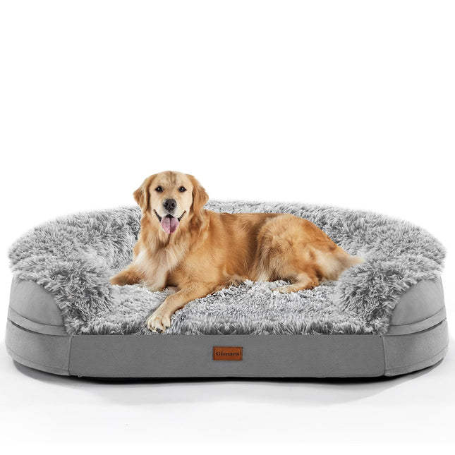 Gimars 9.5 cm Thick L Orthopaedic Dog Bed for Very Large Dogs, Supportive Dog Sofa with 28D Egg Carton Foam, Removable Washable Plush Cover, Waterproof Inner Cover, Semicircular