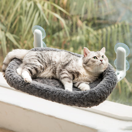EDAGNY Fensterliege für Katzen Rosenplüsch zum Sonnenbaden und Betrachten - Faltbarer Katzen Fensterliege mit Waschbarem und Wendbarem Bezug - Stabiles Stahlgestell für bis zu 15kg, Weiß M