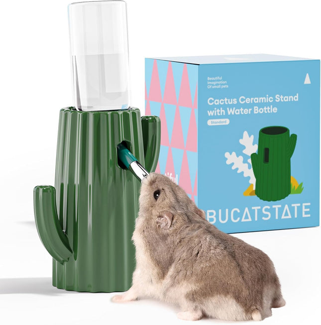 Bucatstate Hamster Water Bottle with Stand, 120 ml, Small Animal Drinker, Leak-Proof Nozzle, Hamster Accessories for Guinea Pigs, Rabbits, Chinchilla, Rats, Ferrets (Green)