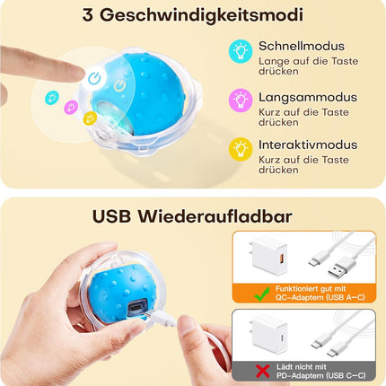 Potaroma Interaktives Katzenball Spielzeug​ – Schnell rollender Ball im Spielteppich automatisches, bewegungsaktiviertes Versteckspiel für Indoor-Training und Beschäftigung