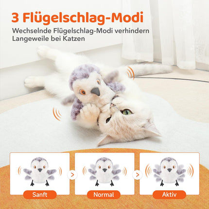 Potaroma Katzenspielzeug – Flatternder Vogel, realistischer Sandläufer mit Zwitscherlaut, wiederaufladbares, berührungsaktiviertes interaktives Spielzeug mit Katzenminze, 10,2 cm