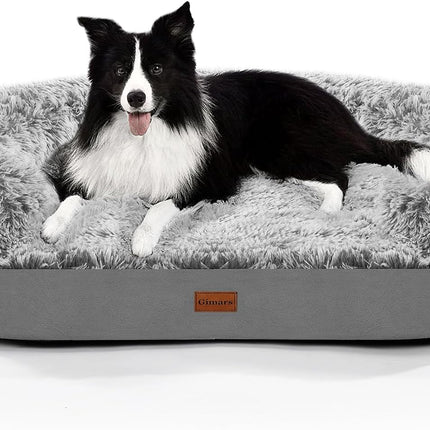 Gimars 9.5 cm Thick L Orthopaedic Dog Bed for Very Large Dogs, Supportive Dog Sofa with 28D Egg Carton Foam, Removable Washable Plush Cover, Waterproof Inner Cover, Semicircular