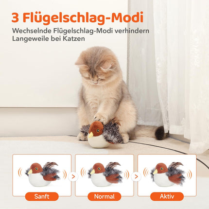 Potaroma Katzenspielzeug – Flatternder Spatz, realistische Zwitscherlaute, wiederaufladbar, berührungsaktiviert, interaktives Spielzeug mit Katzenminze für alle Katzenrassen, 10,2 cm