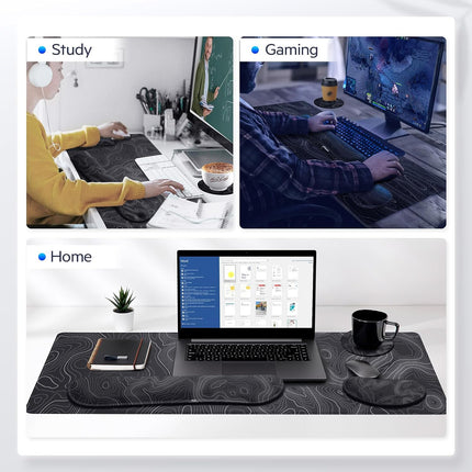 Gimars 4-in-1 XXL Gaming Mouse Mat with Gel Cushion, Ergonomic Wrist Rest Keyboard, 800 x 305 mm Mousepad, Table Mat, Gaming Accessories, Wrist Rest for PC, MacBook, Laptop, Topographic Map