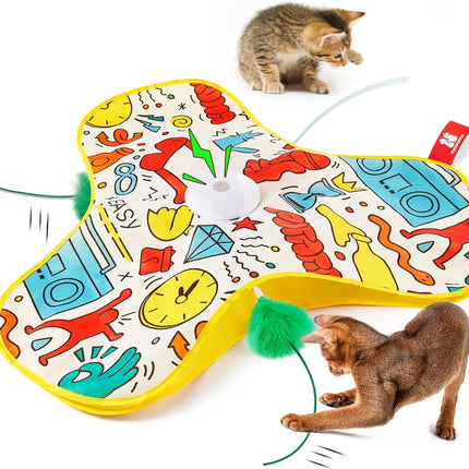 Potaroma Interaktives Katzenspielzeug mit Federautomatik - Wiederaufladbar, berührungsaktiviert mit Mausgeräuschen, ideales Bewegungsspielzeug für aktive Wohnungskatzen Graffiti-Hülle