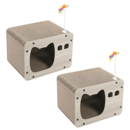 PETEPELA 100cm Kratzbrett Katzen,hochwertige Kratzpappe für Katzen, Kratz Katzen mit Spielball als Möbelschutz,Katzenzubehör beige