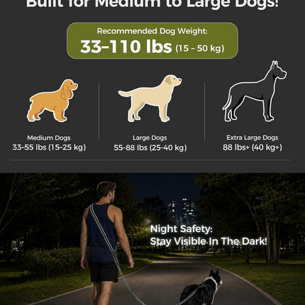 Gimars Free Handle Dog Lead for Hanging and Jogging