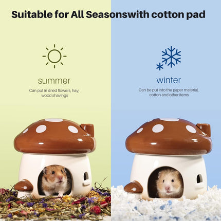 BUCATSTATE Ceramic Hamster Hideout, Mushroom-Shaped Hamster House and Habitat, Fresh Bed, Ideal for Dwarf Hamsters, for All Seasons, Gerbils, Golden Bear (Brown/Large)