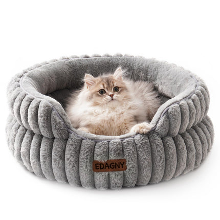 EDAGNY Stilvolle Hundebett Katzenbetten für Katzen, Weiches Rundes Hundebett für Kleine und Mittelgroße Hunde, Beruhigend Waschbares Haustierbett (Kamel, M)
