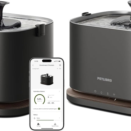 PETLIBRO Upgrade Cat Fountain - Wireless Drinking Fountain for Cat with App Monitoring, 3L/101oz Dockstream 2, Stainless Steel Tray, 5GHz WiFi, Ideal for Pets (Pack of 2)