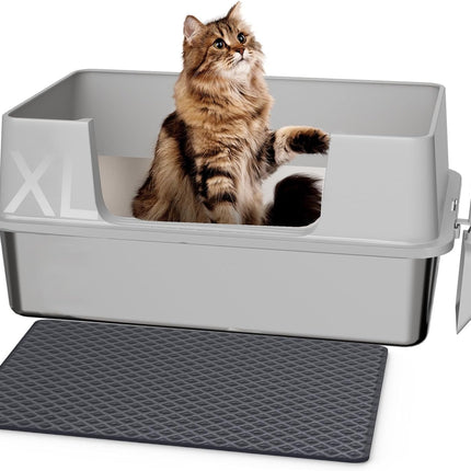 Gimars XXL Heavy Duty Stainless Steel Cat Litter Tray 58 x 38 x 26 cm - 35 L Large Cat Litter Tray with High Side Wall & Side Opening, Robust, Odourless & Easy to Clean for Large Cats & Multi-Cat Household