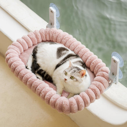 Stilvoll Katzen Fensterliege Hängematte Weich mit Abnehmbarem Wendebezug - Katzen Hängematte Fenster mit Stabiles Stahlgestell Halt bis 18kg (Grau, M)