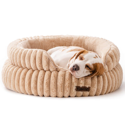 EDAGNY Stilvolle Hundebett Katzenbetten für Katzen, Weiches Rundes Hundebett für Kleine und Mittelgroße Hunde, Beruhigend Waschbares Haustierbett (Creme, M)