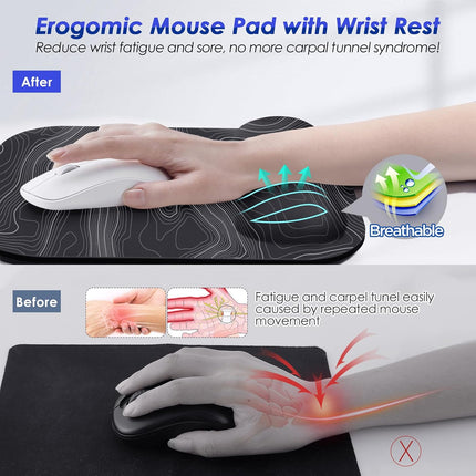 Gimars Mouse Mat with Gel Cushion, Ergonomic Mouse Mat with Hand Rest, Gel Memory Foam Waterproof Mouse Pads with Wrist Rest for Computer Laptop Offfice Home Topographic Map