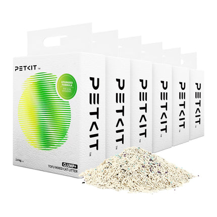 PETKIT 5-in-1 Mixed Cat Litter, Flushable, Odourless, Activated Carbon, Extremely Absorbent and Quick Drying Tofu Cat Litter (3 x Bags 2.4 kg / Bag)