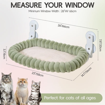 EDAGNY Katzen Fensterliege Hängematte Weich mit Abnehmbarem Wendebezug - Groß 58x36cm Katzenbett Katzen Hängematte Fenster mit Stabiles Stahlgestell Halt bis 18kg, Grün L