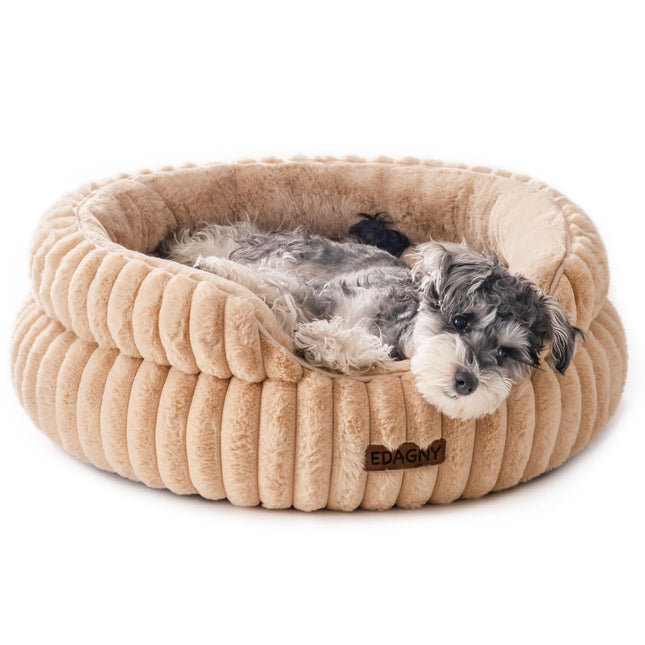 EDAGNY Stilvolle Hundebett Katzenbetten für Katzen, Weiches Rundes Hundebett für Kleine und Mittelgroße Hunde, Beruhigend Waschbares Haustierbett (Kamel, M)