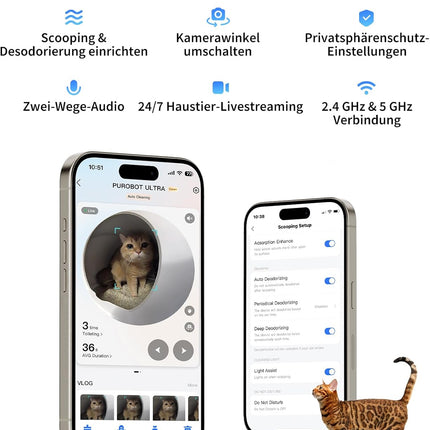 PETKIT Purobot Ultra Self-Cleaning Cat Litter Tray, Self-Cleaning with 1080P HD Camera, Intelligent Cleaning, Capacity 70 L, Health Monitoring AI, Ultra Quiet and Safe