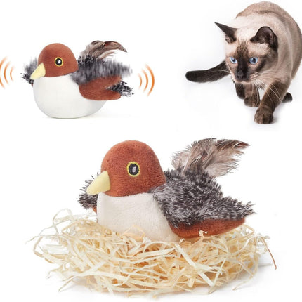 Potaroma Katzenspielzeug – Flatternder Vogel, realistischer Sandläufer mit Zwitscherlaut, wiederaufladbares, berührungsaktiviertes interaktives Spielzeug mit Katzenminze, 10,2 cm