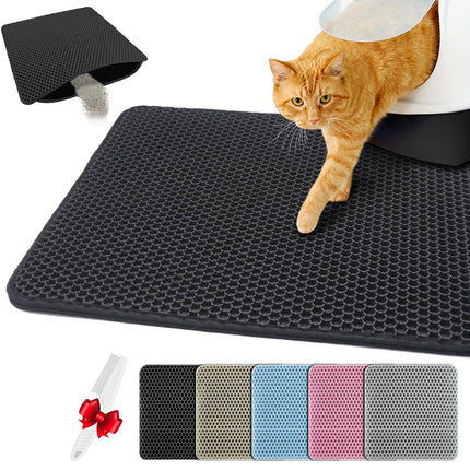 Katzenklo Matte 55X75cm, Doppelschicht EVA Katzenstreumatte Wasserundurchlässig - Geruchsneutral mit Anti-Rutsch Katzenmatte, Einfache Reinigung katzenklomatte für Alle Katzen