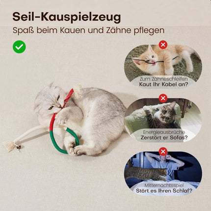 Potaroma Kauspielzeug für Katzen – 3er Set Kauseile für Kitten in der Zahnungsphase – Mit Nachfüllbarer Natürlicher Katzenminze – Interaktives Zahnreinigungsspielzeug für Katzen & Kätzchen