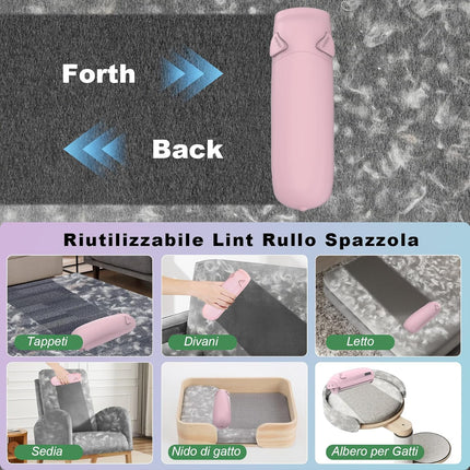 Katzenhaarentferner, Hundehaarentferner, Tierhaarentferner Fusselrolle, Fusselbürste für Tierhaar, für Sofa, Bett, Teppich, Kratzbaum, Rosa