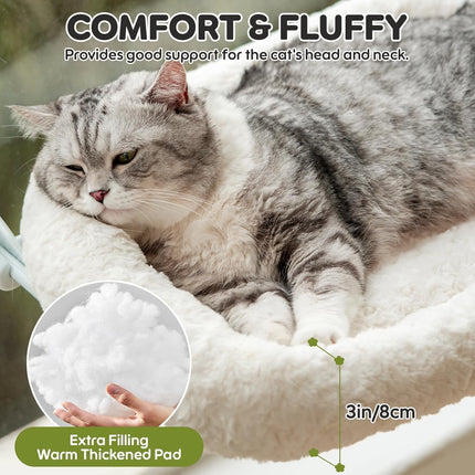 EDAGNY Fensterliege für Katzen Rosenplüsch zum Sonnenbaden und Betrachten - Faltbarer Katzen Fensterliege mit Waschbarem und Wendbarem Bezug - Stabiles Stahlgestell für bis zu 15kg, Weiß M